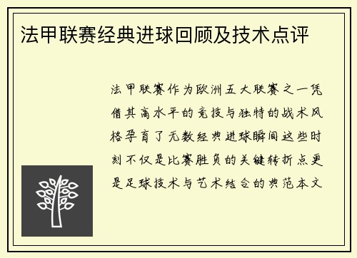 法甲联赛经典进球回顾及技术点评
